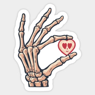 Love in the bones - skeleton hand art Sticker